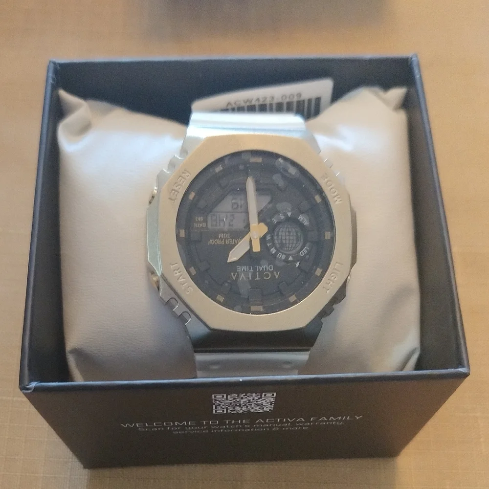 Ativa Dual Time Silver and Black Smartwatch Wrist Band White .